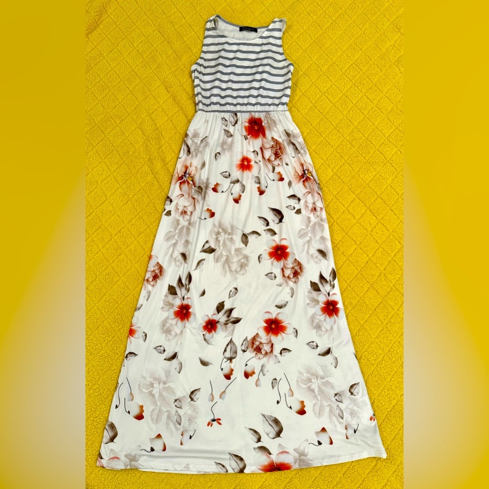 Striped Floral Print Maxi Dress | Women’s Small